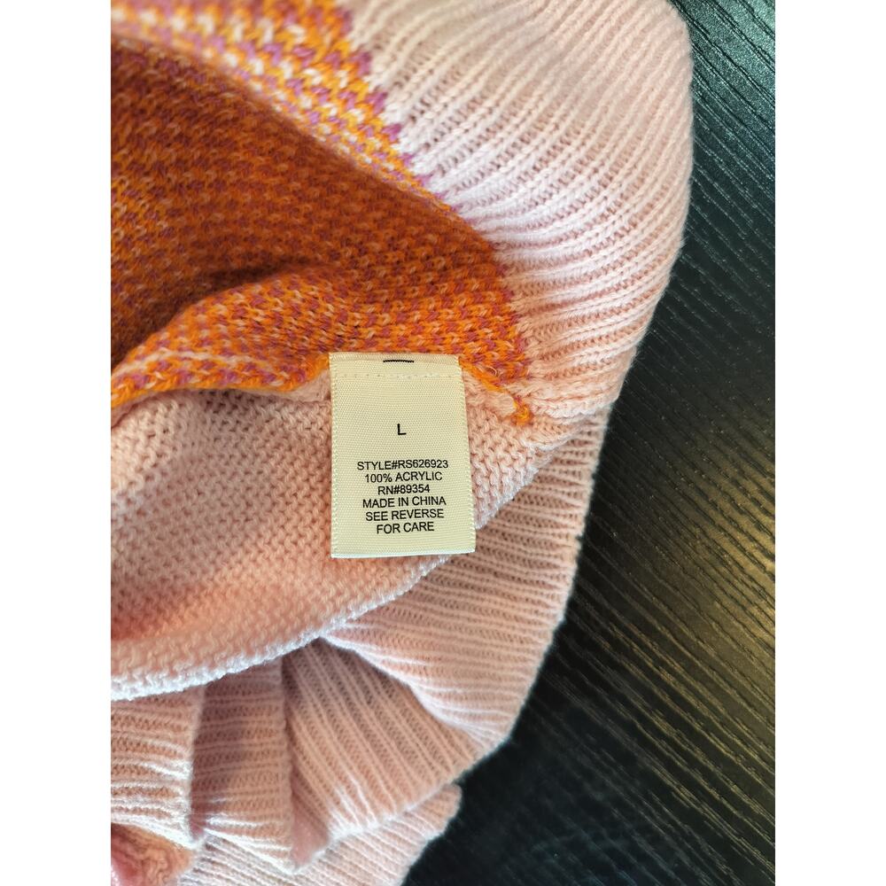 No Comment NYLA Cardigan Sweater L Pink Orange Colorblock Cropped NWT - Picture 9 of 9